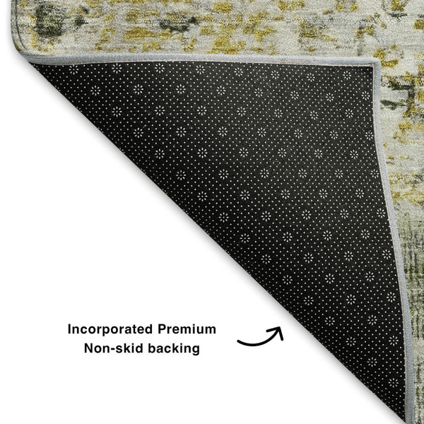 HomeRoots 9' X 12' Gold and Beige Abstract Washable Area Rug - Durable, UV-Protected, Modern Design for Any Room 704968