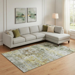 HomeRoots 10' Gold and Beige Abstract Washable Area Rug - Durable, UV-Protected, Modern Design for Any Space 704969