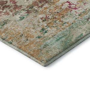 HomeRoots 8' Vibrant Orange, Teal & Blush Abstract Round Rug - Washable, UV-Protected & Stain-Resistant Design 704972