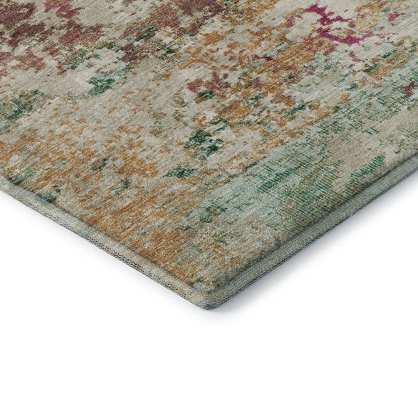 HomeRoots 8' Vibrant Orange, Teal & Blush Abstract Round Rug - Washable, UV-Protected & Stain-Resistant Design 704972