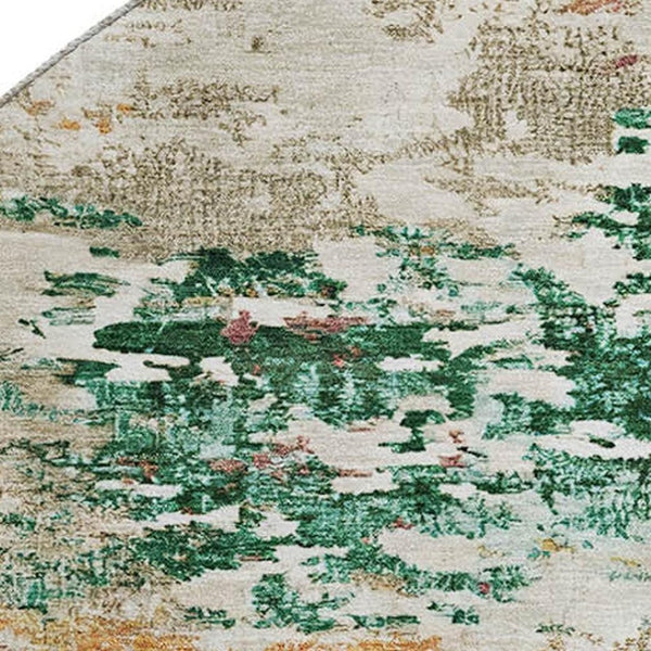 HomeRoots 8' Vibrant Orange, Teal & Blush Abstract Round Rug - Washable, UV-Protected & Stain-Resistant Design 704972
