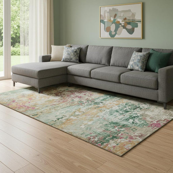HomeRoots 8' X 10' Vibrant Orange, Teal & Blush Abstract Area Rug - Washable, UV-Protected & Durable Design 704973