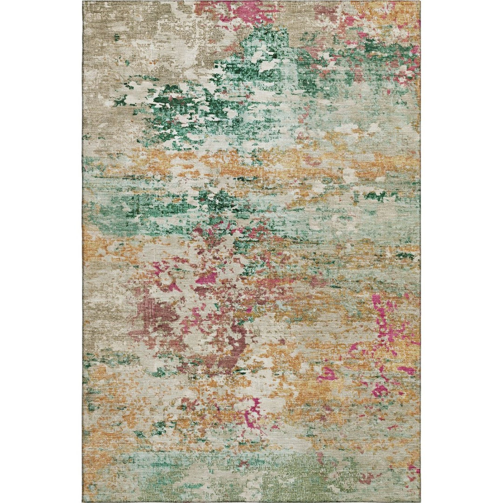HomeRoots 9' X 12' Vibrant Abstract Area Rug in Orange, Teal & Blush - Washable, UV Resistant & Stain Repellent 704974