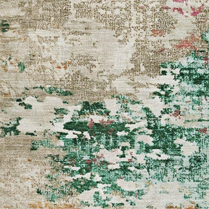 HomeRoots 9' X 12' Vibrant Abstract Area Rug in Orange, Teal & Blush - Washable, UV Resistant & Stain Repellent 704974
