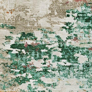 HomeRoots 10' Abstract Washable Area Rug in Bold Orange, Teal & Blush - UV Protected, Family-Friendly Design 704975