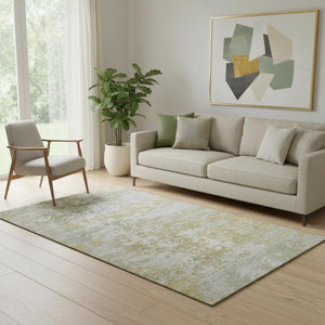 HomeRoots 5' X 8' Sage and Ivory Abstract Area Rug - Washable, UV-Protected, Soft, Stylish, and Durable Design 704977