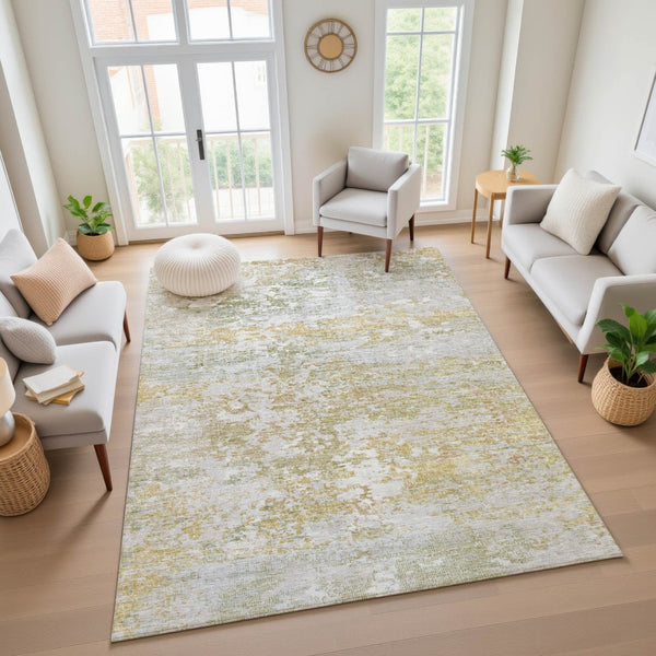 HomeRoots 5' X 8' Sage and Ivory Abstract Area Rug - Washable, UV-Protected, Soft, Stylish, and Durable Design 704977