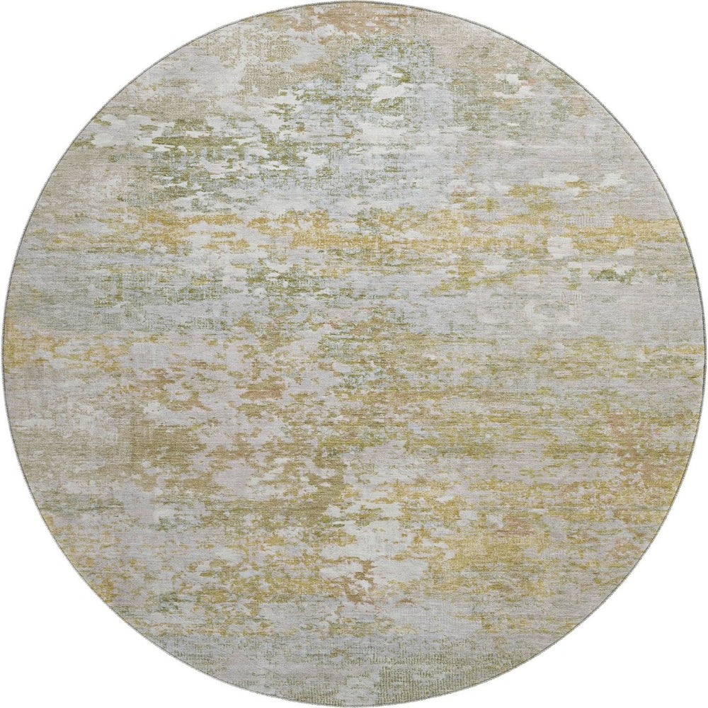 HomeRoots 8' Sage and Ivory Abstract Round Rug - Washable, UV Protected, Durable Design for Modern Spaces 704978