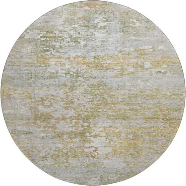 HomeRoots 8' Sage and Ivory Abstract Round Rug - Washable, UV Protected, Durable Design for Modern Spaces 704978