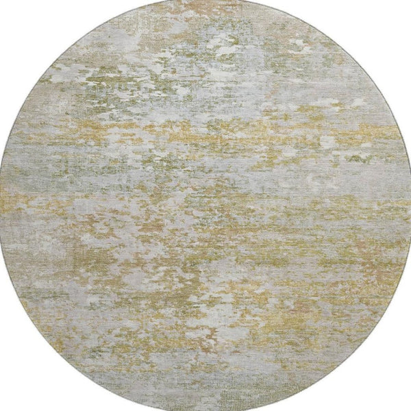 HomeRoots 8' Sage and Ivory Abstract Round Rug - Washable, UV Protected, Durable Design for Modern Spaces 704978