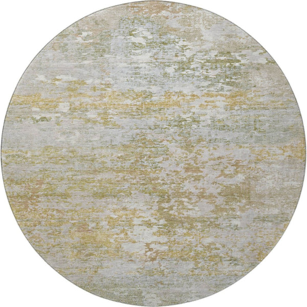 HomeRoots 8' Sage and Ivory Abstract Round Rug - Washable, UV Protected, Durable Design for Modern Spaces 704978