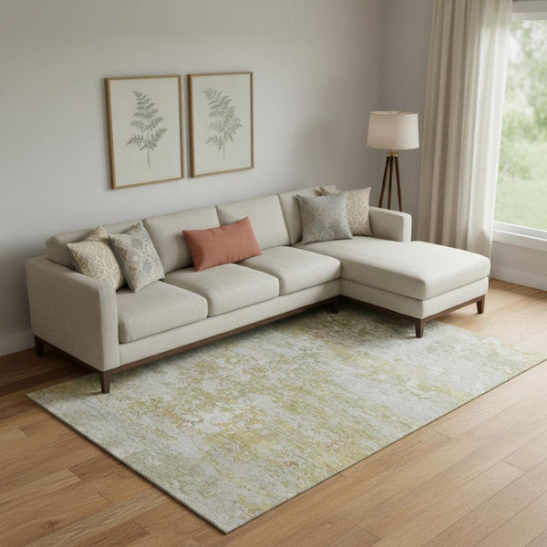 HomeRoots 9' X 12' Sage and Ivory Abstract Area Rug - Washable, UV Protected, Stain Resistant for Homes 704980
