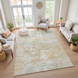 HomeRoots 9' X 12' Sage and Ivory Abstract Area Rug - Washable, UV Protected, Stain Resistant for Homes 704980