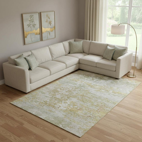 HomeRoots 10' X 14' Sage and Ivory Abstract Washable Area Rug - Durable, UV-Protected, Pet-Friendly Design! 704981