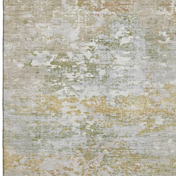 HomeRoots 10' X 14' Sage and Ivory Abstract Washable Area Rug - Durable, UV-Protected, Pet-Friendly Design! 704981