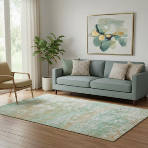 HomeRoots 5' X 8' Washable Abstract Area Rug in Teal, Ivory & Copper with UV Protection for Modern Spaces 704983