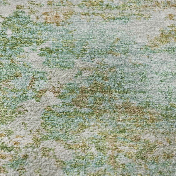HomeRoots 8' Teal Ivory & Copper Abstract Round Rug - Washable, UV Protected, Stain Resistant & Family Friendly 704984