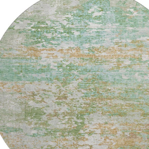 HomeRoots 8' Teal Ivory & Copper Abstract Round Rug - Washable, UV Protected, Stain Resistant & Family Friendly 704984