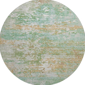 HomeRoots 8' Teal Ivory & Copper Abstract Round Rug - Washable, UV Protected, Stain Resistant & Family Friendly 704984