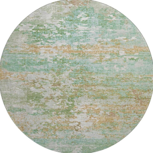 HomeRoots 8' Teal Ivory & Copper Abstract Round Rug - Washable, UV Protected, Stain Resistant & Family Friendly 704984