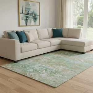 HomeRoots 8' X 10' Teal Ivory Copper Area Rug - Washable, UV Protected, Durable for Kids & Pets, Stylish Decor 704985