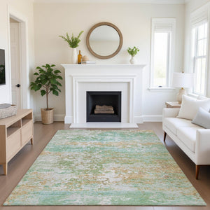HomeRoots 8' X 10' Teal Ivory Copper Area Rug - Washable, UV Protected, Durable for Kids & Pets, Stylish Decor 704985