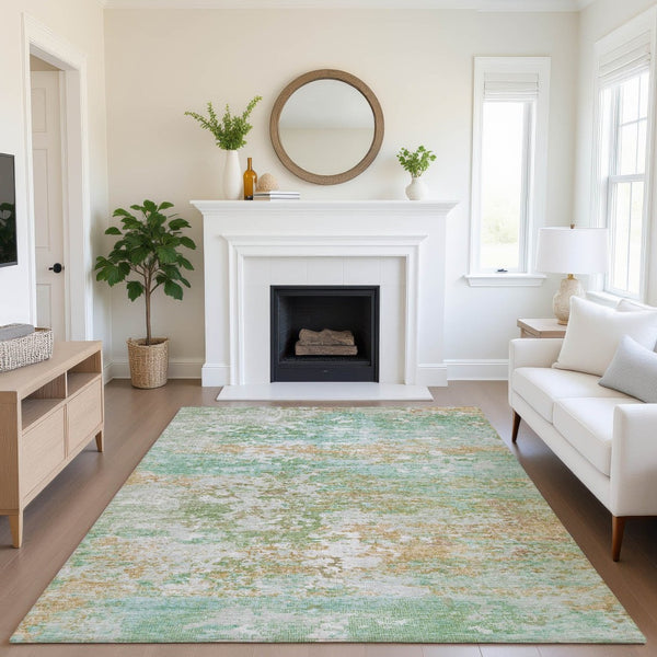 HomeRoots 8' X 10' Teal Ivory Copper Area Rug - Washable, UV Protected, Durable for Kids & Pets, Stylish Decor 704985