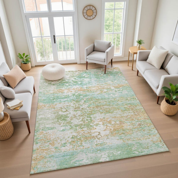HomeRoots 8' X 10' Teal Ivory Copper Area Rug - Washable, UV Protected, Durable for Kids & Pets, Stylish Decor 704985