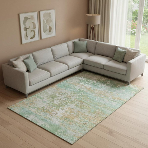HomeRoots 10' X 14' Teal Ivory Copper Abstract Washable Area Rug with UV Protection for Stylish Living Spaces 704987