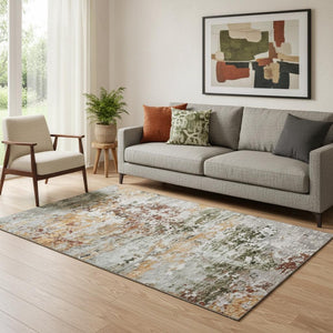 HomeRoots 5' X 8' Stylish Terra Cotta Ivory Gray Abstract Washable Area Rug - UV Protected, Non-Slip Design! 704989