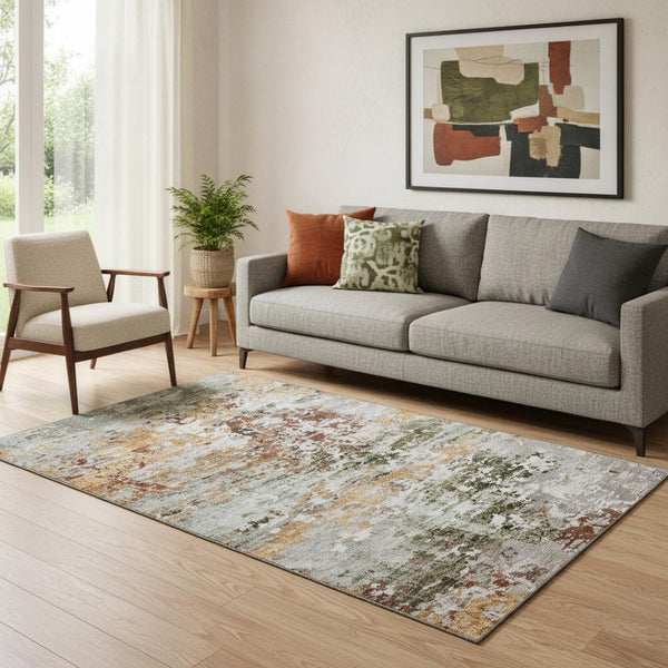 HomeRoots 5' X 8' Stylish Terra Cotta Ivory Gray Abstract Washable Area Rug - UV Protected, Non-Slip Design! 704989