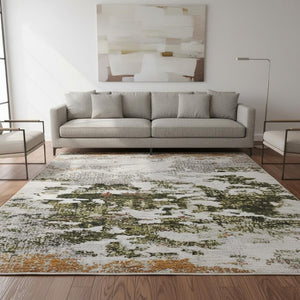 HomeRoots 8' Terra Cotta, Ivory & Gray Abstract Washable Round Rug with UV Protection for Busy Homes & Style 704990