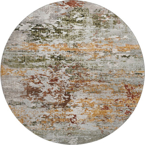 HomeRoots 8' Terra Cotta, Ivory & Gray Abstract Washable Round Rug with UV Protection for Busy Homes & Style 704990