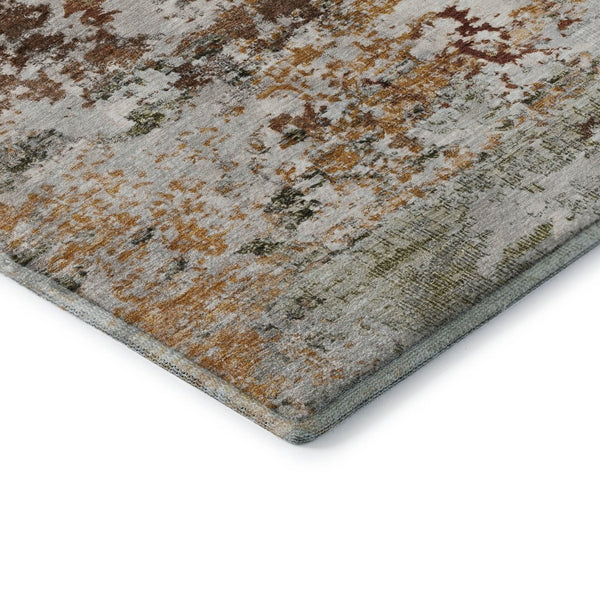 HomeRoots 8' Terra Cotta, Ivory & Gray Abstract Washable Round Rug with UV Protection for Busy Homes & Style 704990