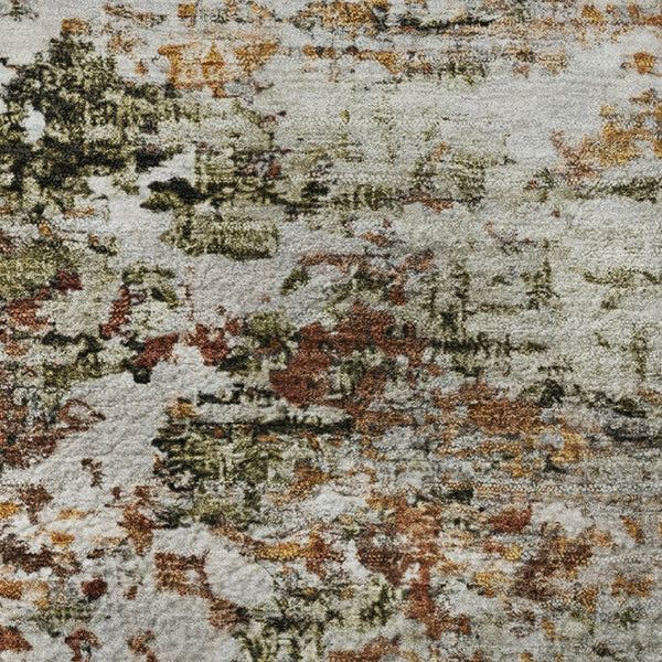 HomeRoots 8' Terra Cotta, Ivory & Gray Abstract Washable Round Rug with UV Protection for Busy Homes & Style 704990