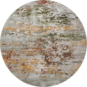 HomeRoots 8' Terra Cotta, Ivory & Gray Abstract Washable Round Rug with UV Protection for Busy Homes & Style 704990