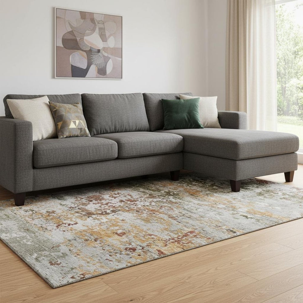 HomeRoots 8' X 10' Abstract Washable Area Rug in Terra Cotta, Ivory & Gray with UV Protection for Homes 704991
