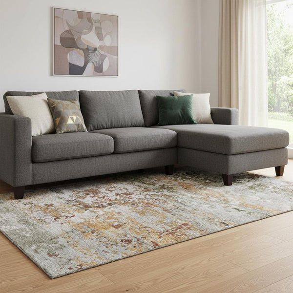 HomeRoots 8' X 10' Abstract Washable Area Rug in Terra Cotta, Ivory & Gray with UV Protection for Homes 704991