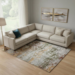 HomeRoots 9' X 12' Terra Cotta Ivory And Gray Abstract Area Rug - Stylish, Washable, UV Protected & Non-Slip Design 704992