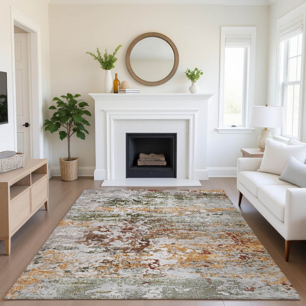 HomeRoots 9' X 12' Terra Cotta Ivory And Gray Abstract Area Rug - Stylish, Washable, UV Protected & Non-Slip Design 704992