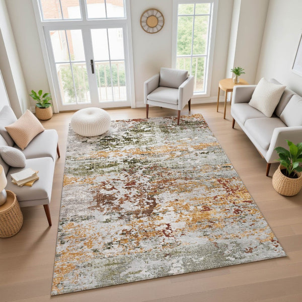 HomeRoots 9' X 12' Terra Cotta Ivory And Gray Abstract Area Rug - Stylish, Washable, UV Protected & Non-Slip Design 704992
