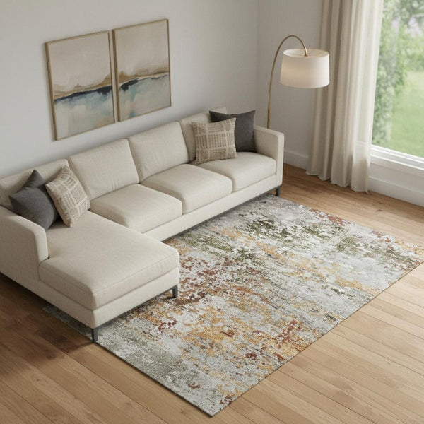 HomeRoots 10' X 14' Terra Cotta Ivory Gray Washable Area Rug – Stylish, Durable, UV-Protected for Family Spaces 704993