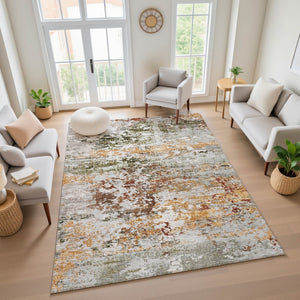 HomeRoots 10' X 14' Terra Cotta Ivory Gray Washable Area Rug – Stylish, Durable, UV-Protected for Family Spaces 704993