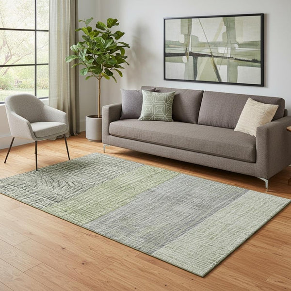 HomeRoots 5' X 8' Stylish Artichoke Green Geometric Area Rug – Washable, UV Protected, Stain Resistant Design 704995