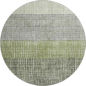 HomeRoots 8' Artichoke Green Ivory Gray Geometric Washable Round Rug with UV Protection for Modern Spaces 704996