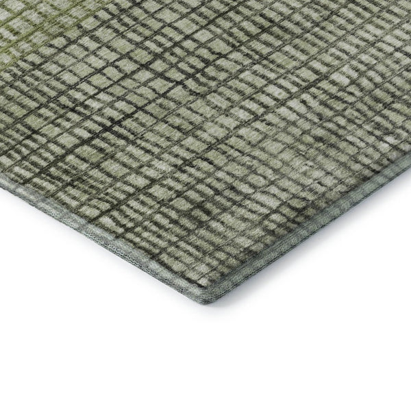 HomeRoots 8' Artichoke Green Ivory Gray Geometric Washable Round Rug with UV Protection for Modern Spaces 704996