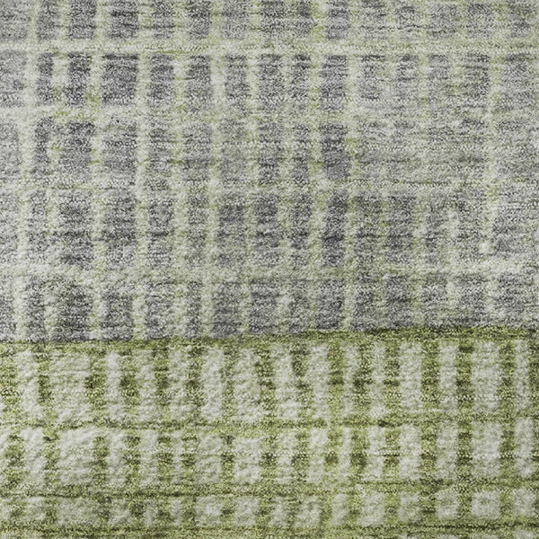 HomeRoots 8' Artichoke Green Ivory Gray Geometric Washable Round Rug with UV Protection for Modern Spaces 704996