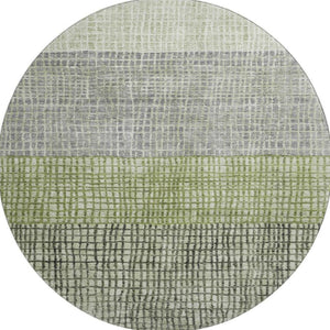 HomeRoots 8' Artichoke Green Ivory Gray Geometric Washable Round Rug with UV Protection for Modern Spaces 704996