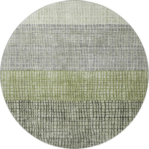 HomeRoots 8' Artichoke Green Ivory Gray Geometric Washable Round Rug with UV Protection for Modern Spaces 704996