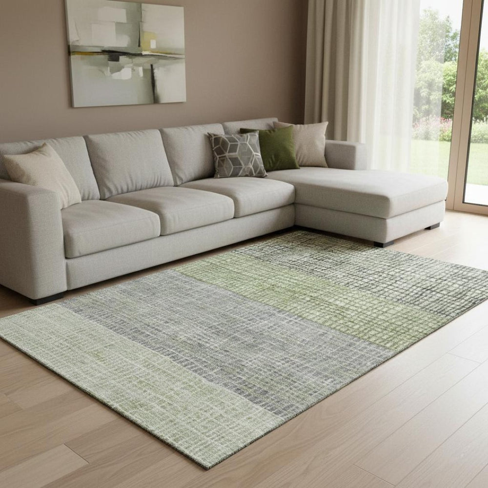 HomeRoots 8' x 10' Artichoke Green Geometric Washable Area Rug - Durable, UV-Protected, Non-Slip Design for Homes 704997